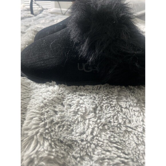 New Women's 100% UGG Scuff Sis Fluffy Fuzzy Slipper Sandals Shoes Black Size 10 - Picture 4 of 16